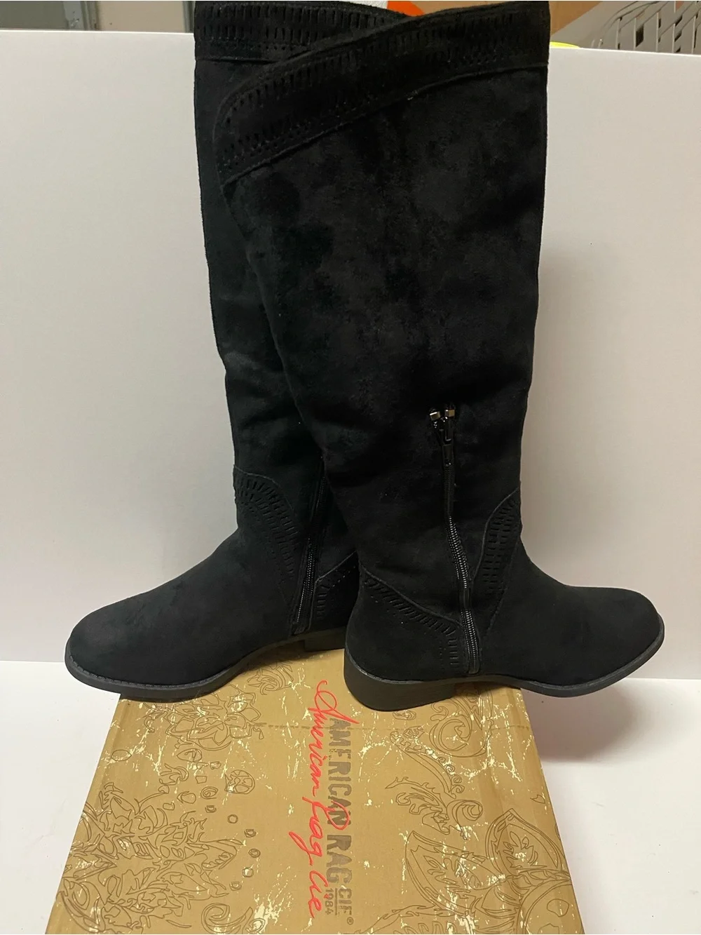 American Rag Women's Tamar Boots Black Micro Suede #kneehigh #suede
